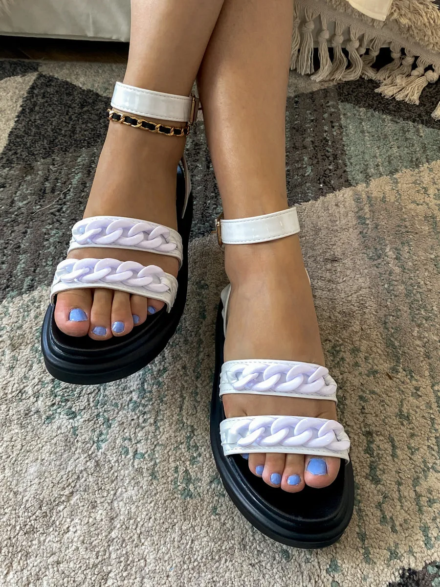 Purple Chain Cream Open Toe Platform Sandals