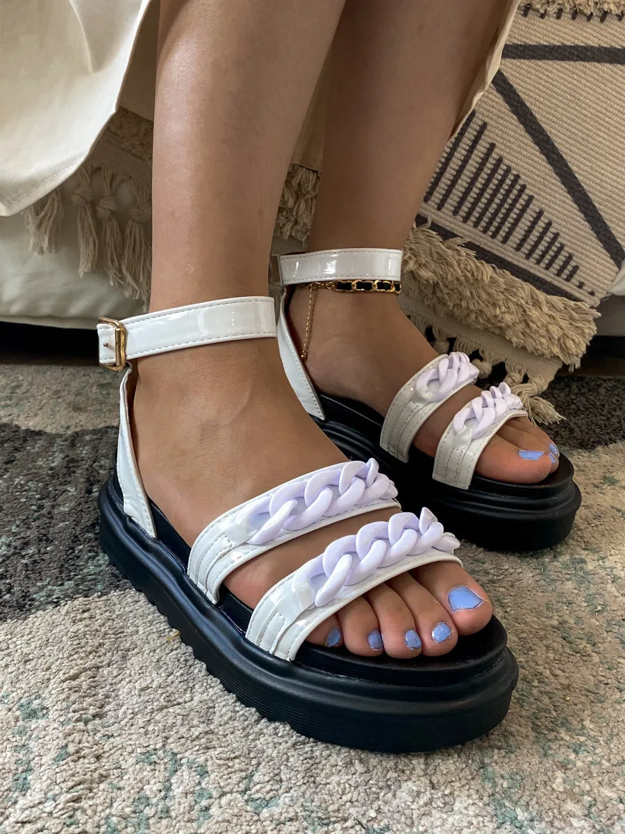Purple Chain Cream Open Toe Platform Sandals