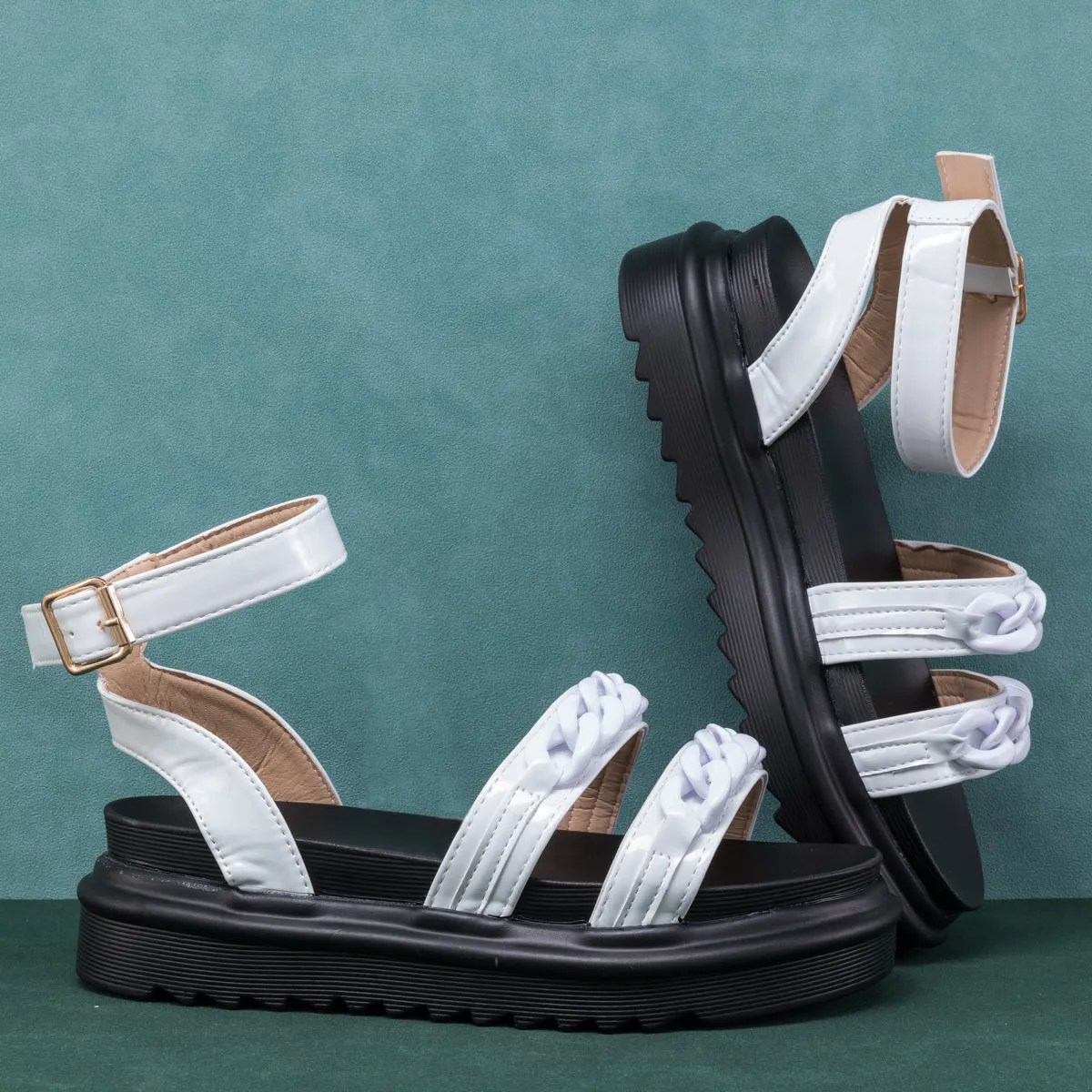 Purple Chain Cream Open Toe Platform Sandals