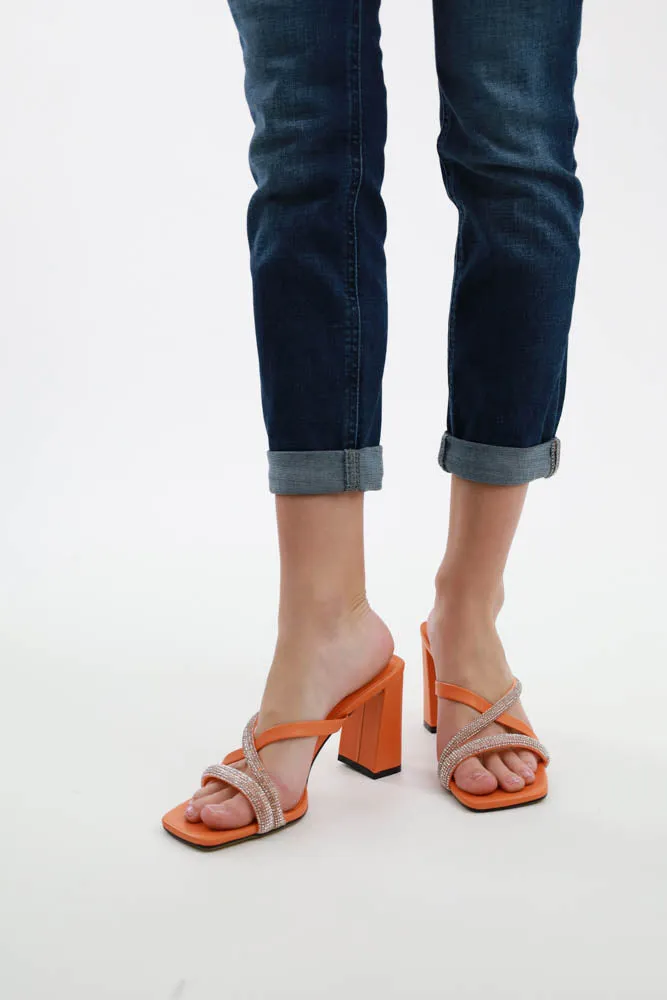 Rhinestone Strappy Heels -Nude