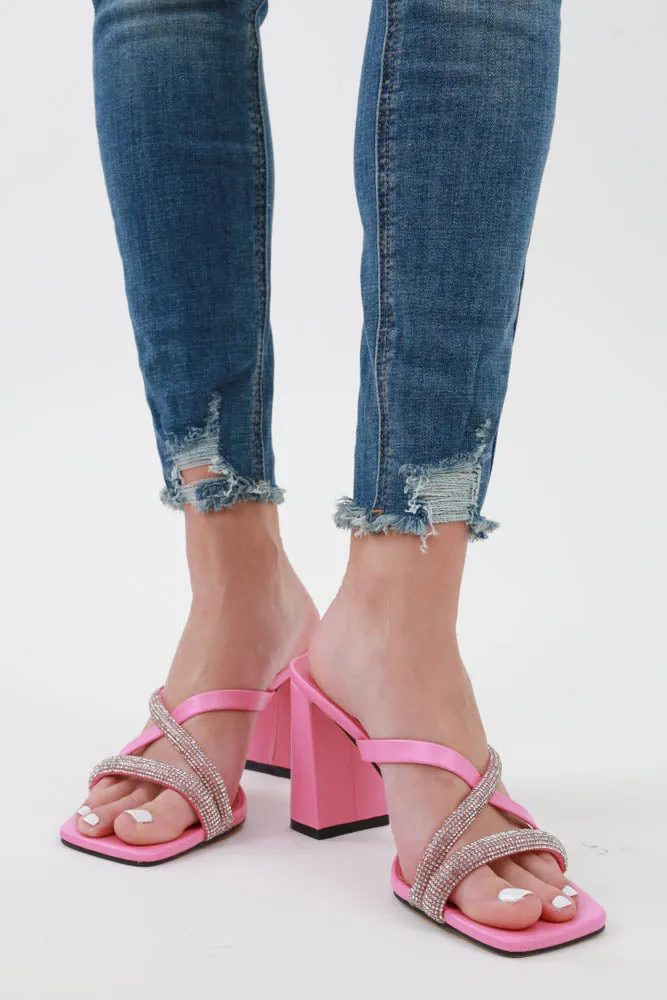 Rhinestone Strappy Heels -Nude