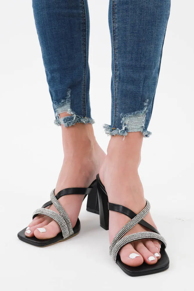 Rhinestone Strappy Heels -Nude