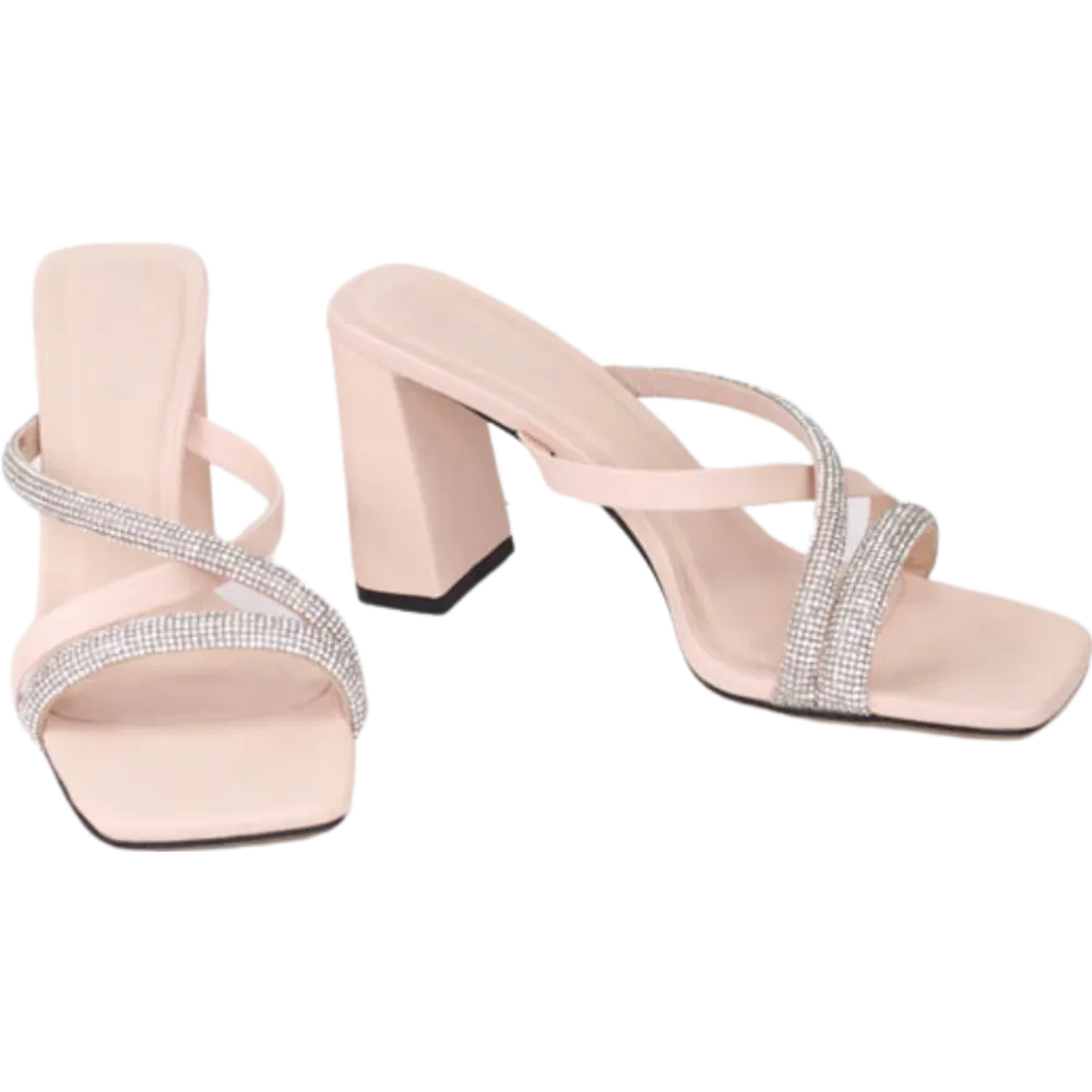 Rhinestone Strappy Heels -Nude