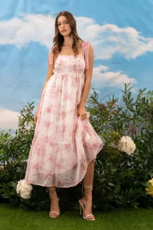 Rosewater Bloom Front Tie Mini Dress – Pink Floral