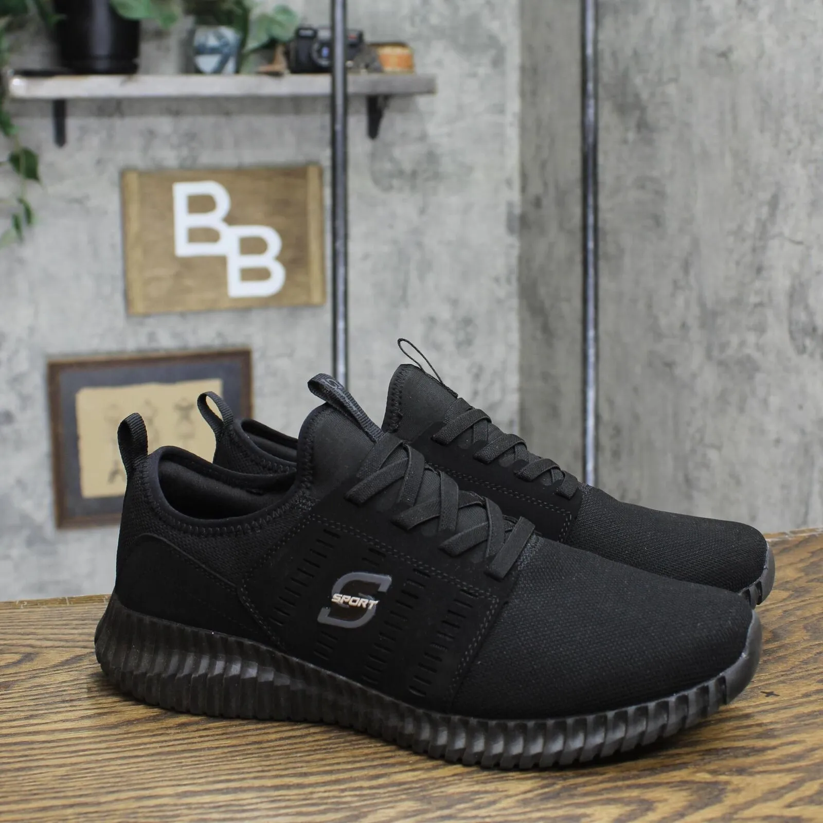 S Sport By Skechers Mens Relaxed Fit Memory Foam Slip On Sneakers Black 10.5
