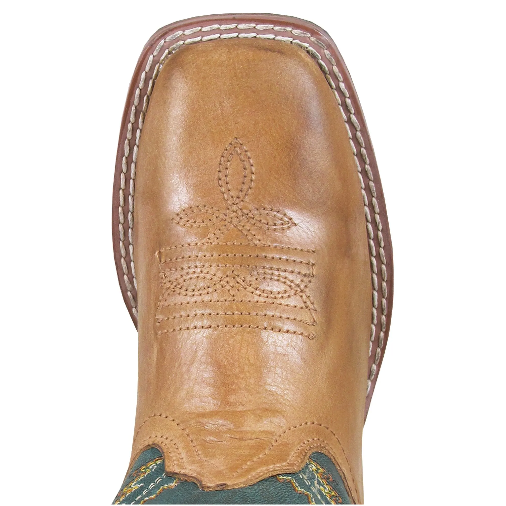 Smoky Mountain Children's Frank Western Tan Square Toe  with Green Shaft Boots