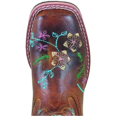 Smoky Mountain Kid's Floralie Brown Embroidered Square Toe Boots 3843C