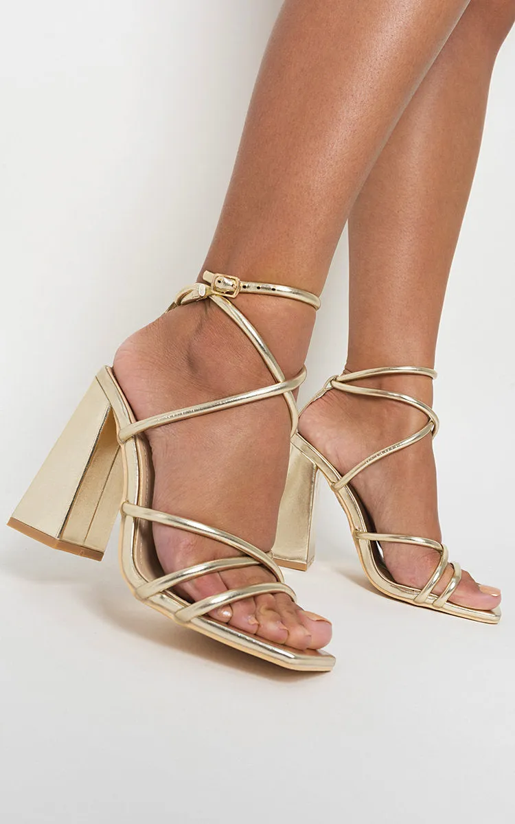 Strappy Ankle Block Heeled Sandals