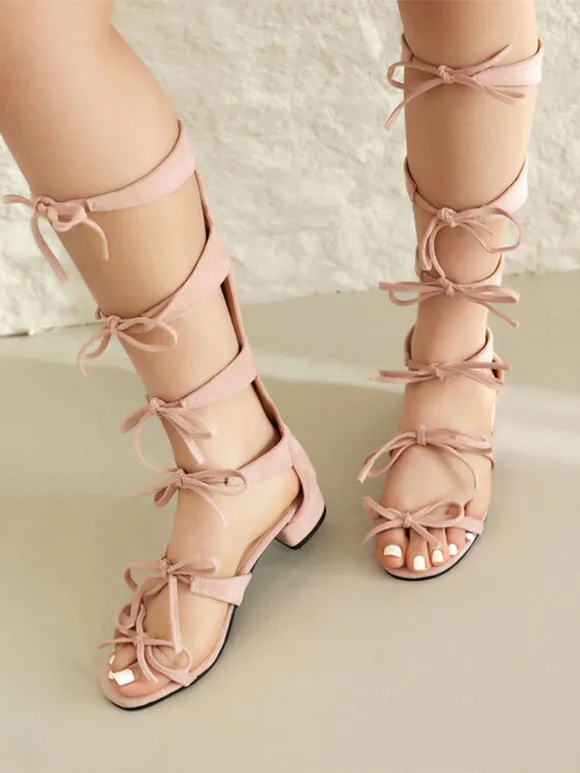 Sweet Lolita Sandals Bows Round Toe Suede Nap Ecru White Lolita Summer Shoes