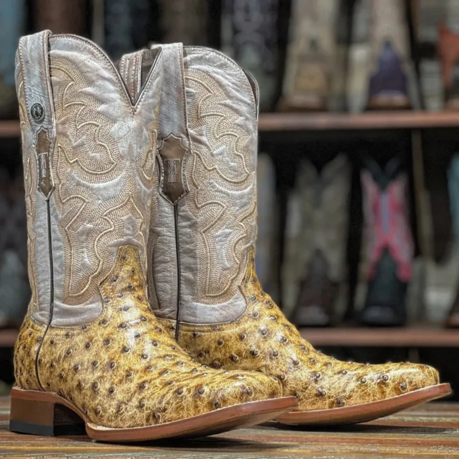 TANNER MARK MEN’S Ostrich Rustic Orix Print Western Boots