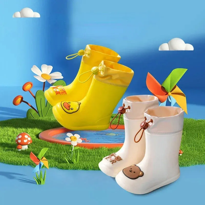 Waterproof For Children - Rain Boots With Bear Motif And Drawstring