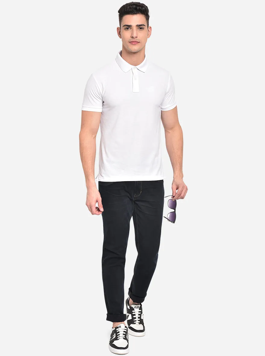 White Solid Slim Fit Polo T-Shirt | Greenfibre