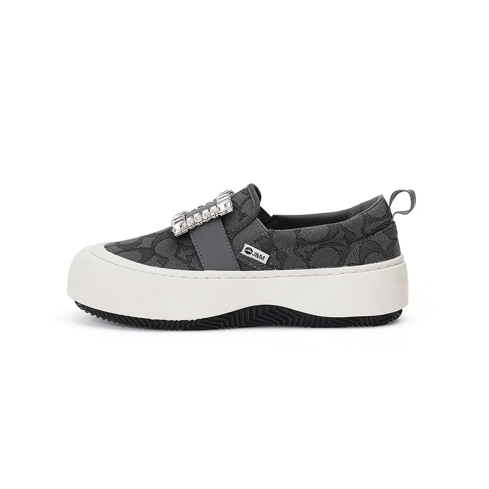 Women’s Slip-on Fabric Platform Loafers in Grey-87653W